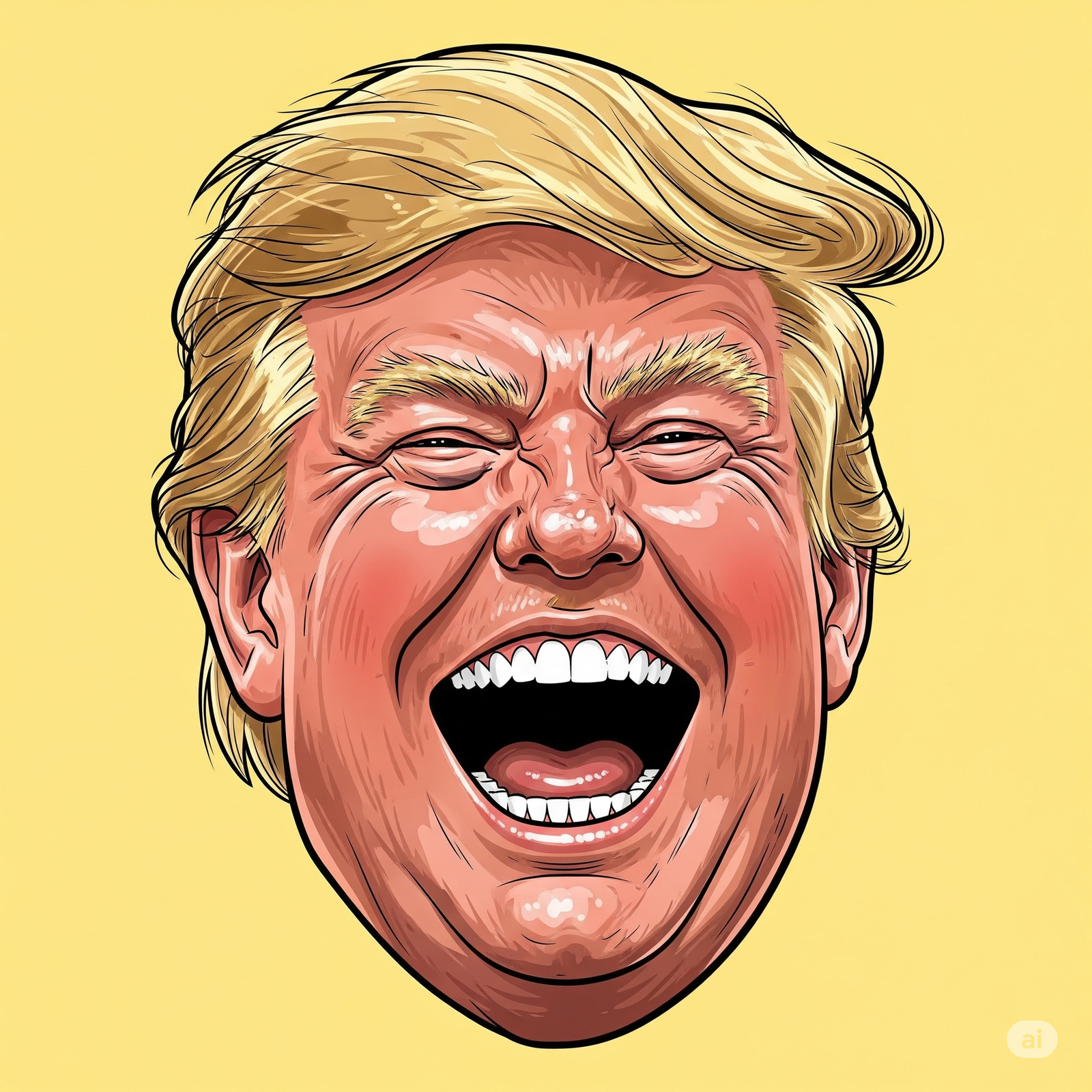 Ilustrasi Donald Trump tertawa.