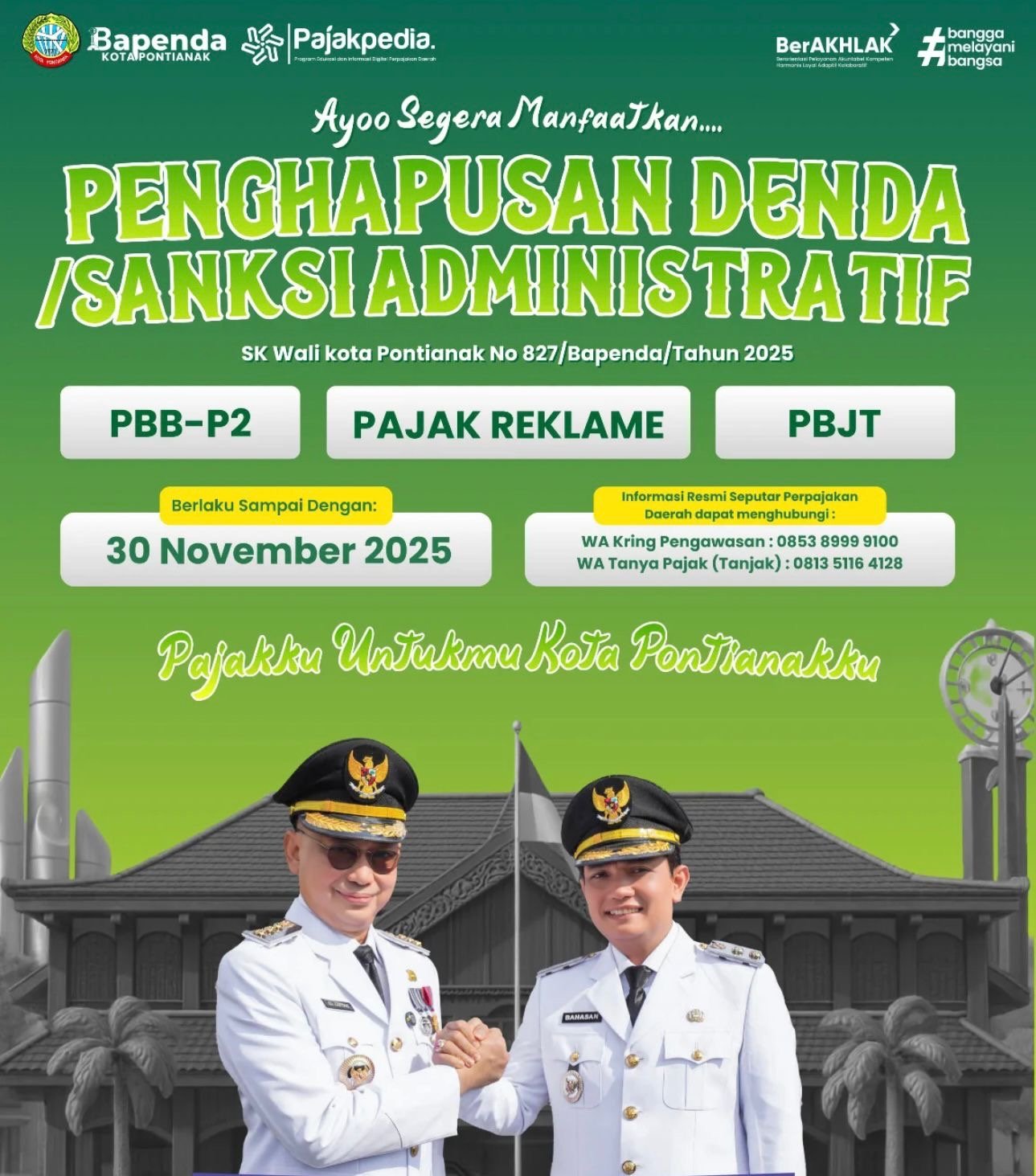 Penghapusan denda dan sanksi pajak daerah hingga 30 November 2025. Foto: Dok. Prokopim Pemkot Pontianak
