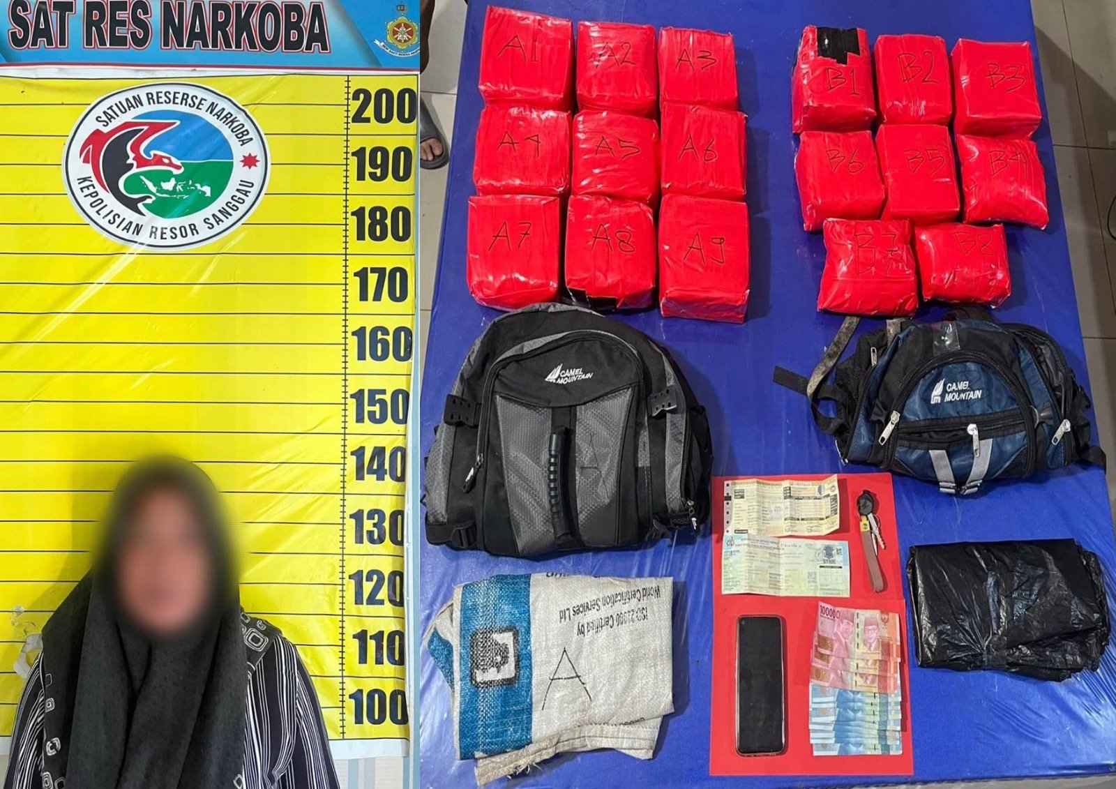 Pelaku bersama 18 kg sabu yang diselundupkan dari perbatasan ke Sanggau. Foto: Dok. Polres Sanggau