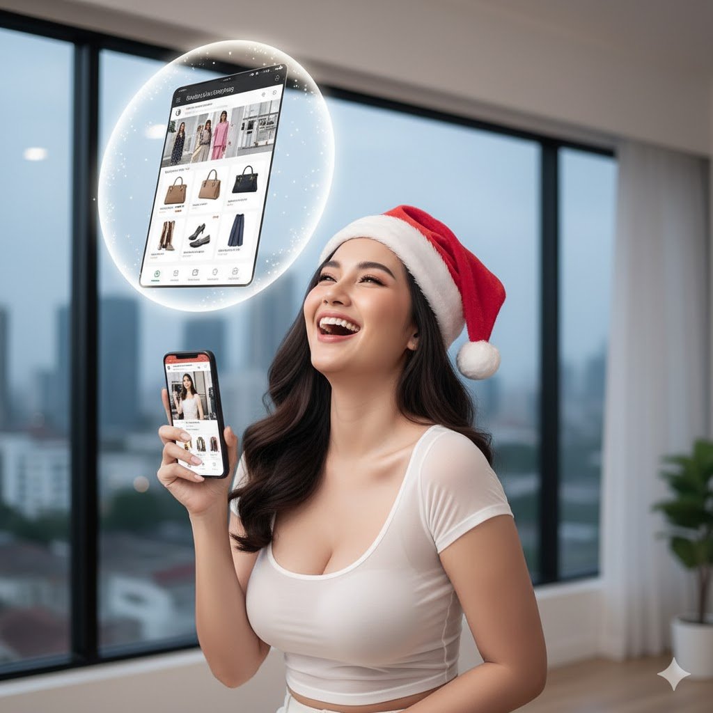 Ilustrasi belanja online moment Natal