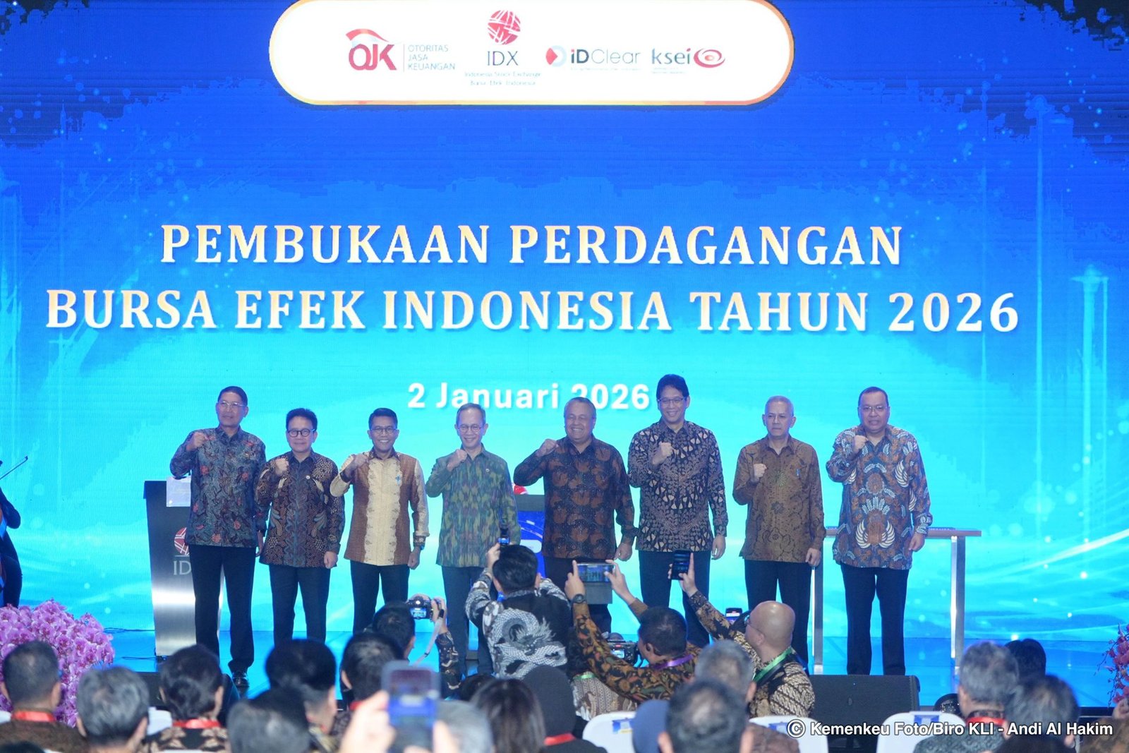 Menteri Keuangan (Menkeu) Purbaya Yudhi Sadewa menghadiri Pembukaan Perdagangan Bursa Efek Indonesia (BEI) Tahun 2026 pada Jumat (2/1) di Gedung Bursa Efek Indonesia, menandai dimulainya aktivitas pasar modal nasional di awal tahun 2026.