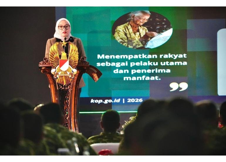 Wamenkop Farida Farichah dalam paparannya pada Rapat Pimpinan (Rapim) TNI Angkatan Darat Tahun 2026 yang digelar di Jakarta, Rabu (11/2).