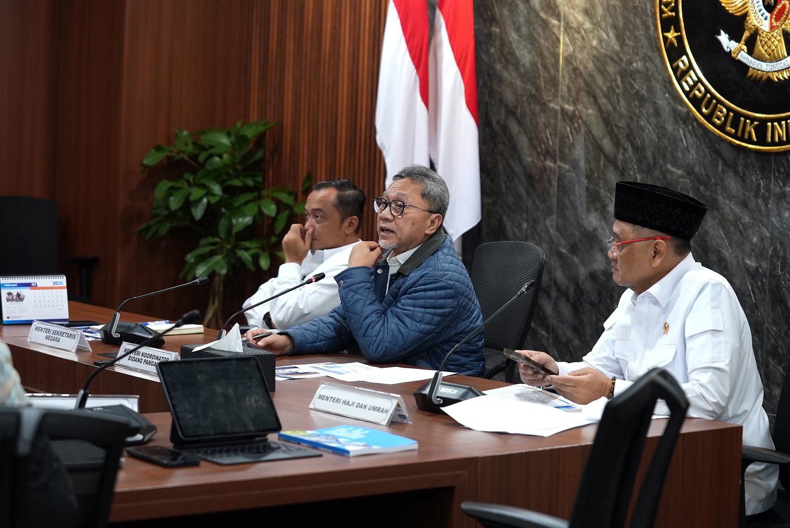 Rapat Koordinasi Terbatas (Rakortas) Kementerian Koordinator bidang Pangan di Jakarta, Senin, 23 (Feb). Rapat tersebut dipimpin oleh Menteri Koordinator Bidang Pangan, Zulkifli Hasan.